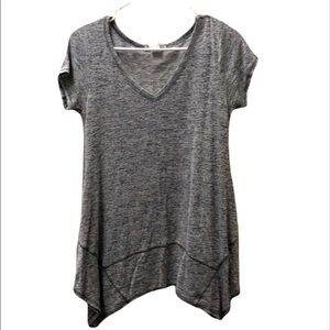 2/$15 Gray Asymmetrical V Neck Top Short Sleeve Flowy Casual Tee - Small